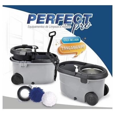 Balde Esfregão Perfect Mop Move 3 Refis Com Roda E Alça Cor Cinza com envio rápido - JD Atacado