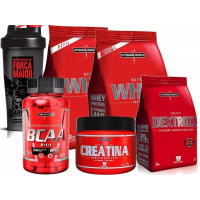 Kit 2x Whey 900g + Bcaa + Creatina + Coqueteleira+ Dextrozz