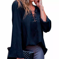 Blusa Feminina Decote Ilhos Camisa Flare