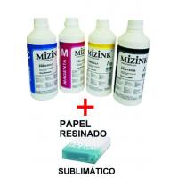 4 X 100ml De Tinta Sublimática Mizink Para Transfer + Papel